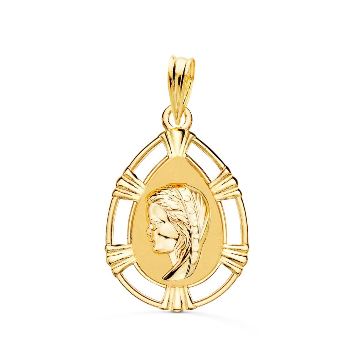 18K MEDALLA ORO AMARILLO VIRGEN NIÑA LAGRIMA 23X15 MM