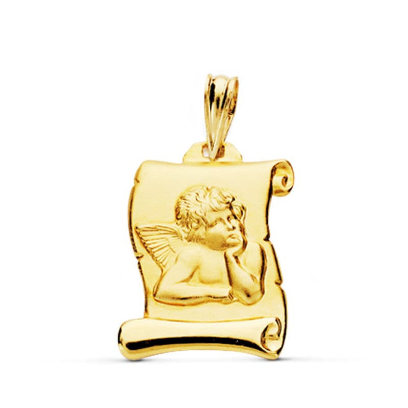 18K MEDALLA  ANGEL BURLON ORO AMARILLO PERGAMINO. 20X16 MM