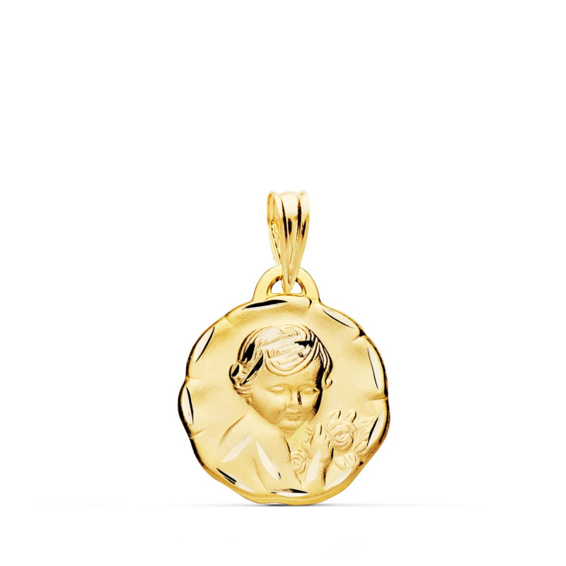 18K MEDALLA ORO AMARILLO ANGEL QUERUBIN TALLADO 15 MM
