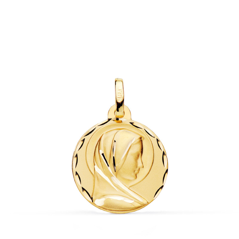 18K MEDALLA ORO AMARILLO MARIA FRANCESA TALLADA MATIZADA 18 MM