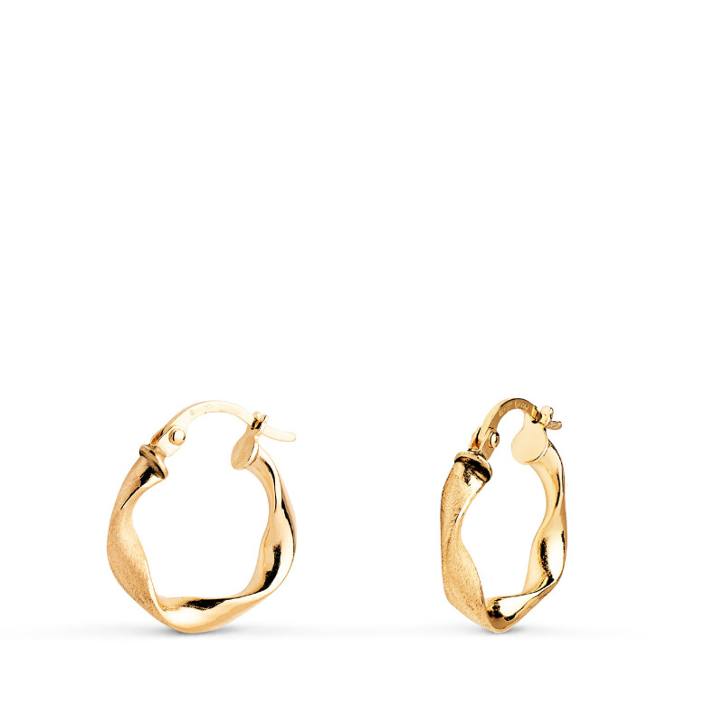 9K AROS ORO AMARILLO HUECOS RETORCIDOS MATE Y BRILLO 15 X 2,5 MM