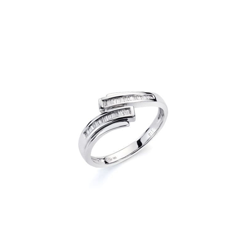 18K SORTIJA ORO BLANCO 30 DIAMANTES NATURALES TALLA BAGUETTE 0.116  QTS. ANCHO: 7MM