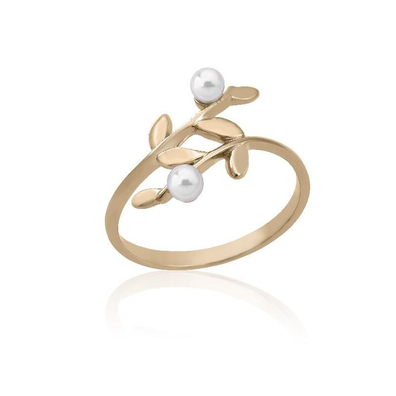Anillo hojas y perlas 3mm dorado Majorica